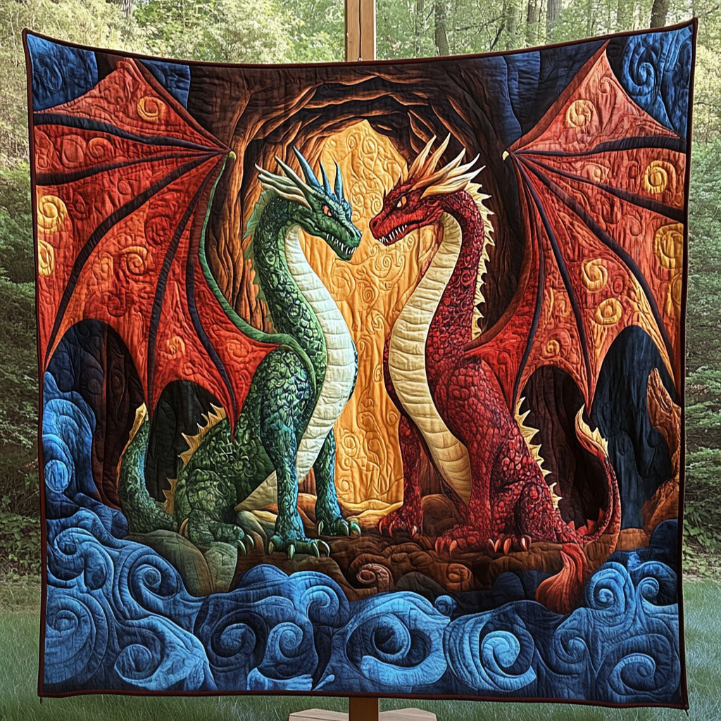 Mythical Guardians Quilted Blanket Christmas Throw Blanket Dragon Gifts For Dad - Marykun