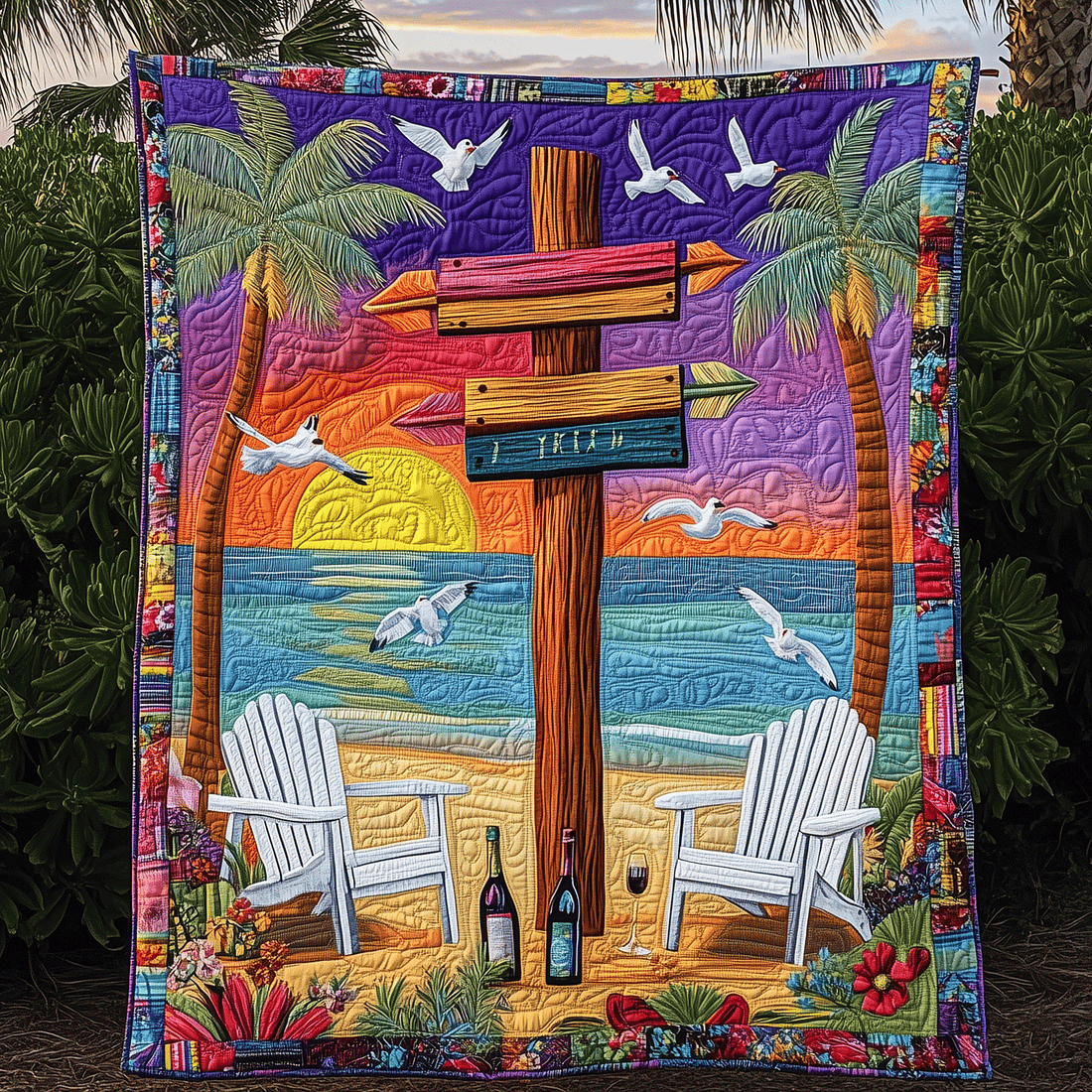 Ocean Golden Hour Quilted Blanket Sofa Couch Throw Blanket Themed Gifts For Sea Lovers - Marykun