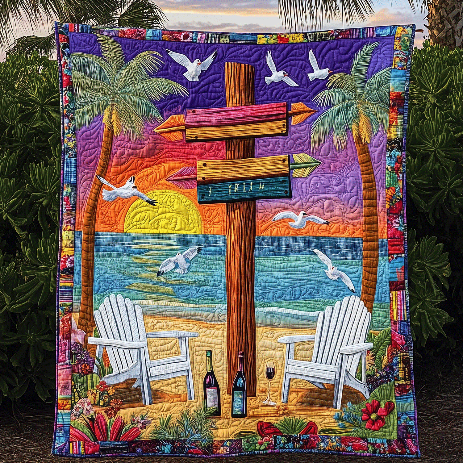 Ocean Golden Hour Quilted Blanket Sofa Couch Throw Blanket Themed Gifts For Sea Lovers - Marykun