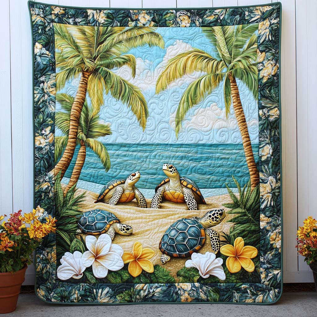 Ocean Shell Echo Quilted Blanket Nice Throw Blanket Best Gifts For Turtle Lovers - Marykun