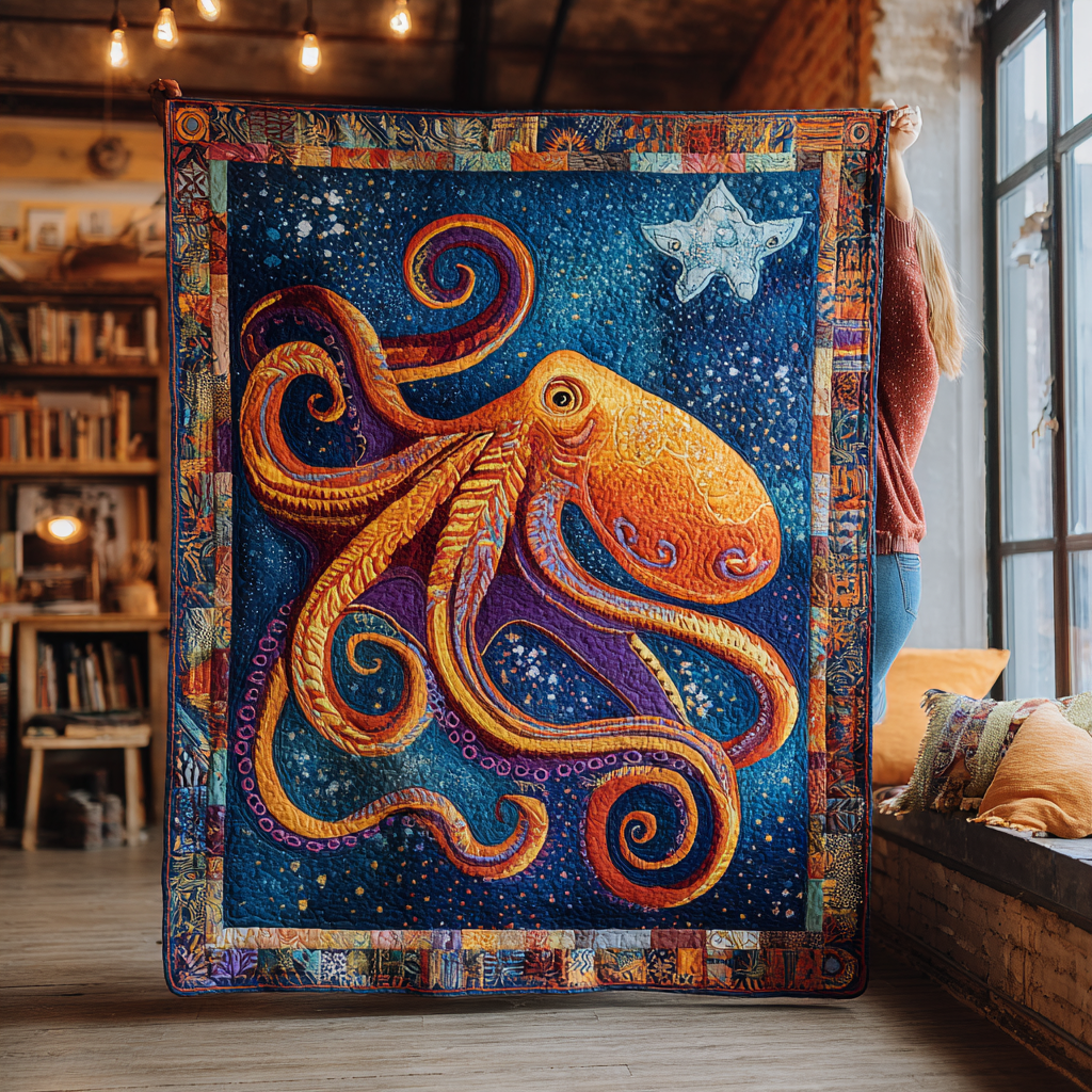 Octopus Harmony Quilted Blanket Cute Throw Blanket Owl Christmas Presents - Marykun