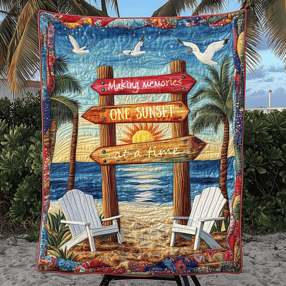 One Sunset At A Time Quilted Blanket Cool Throw Blanket Gift Ideas For Ocean Lovers - Marykun