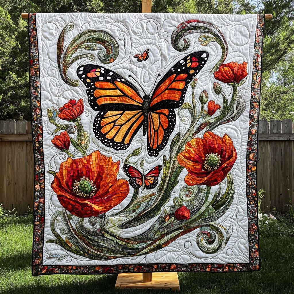 Orange Blooms Quilted Blanket Holiday Throw Blanket Novelty Butterfly Gifts - Marykun