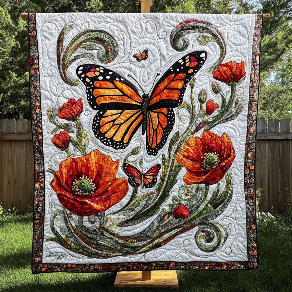 Orange Blooms Quilted Blanket Holiday Throw Blanket Novelty Butterfly Gifts - Marykun