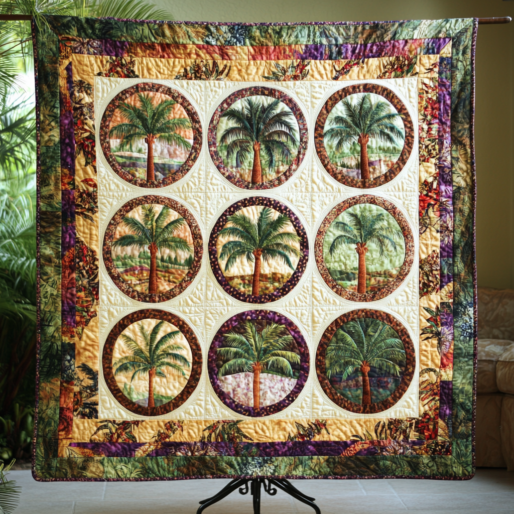 Palm Horizon Quilted Blanket Home Bedding Decor Christmas Presents For Beach Lovers - Marykun
