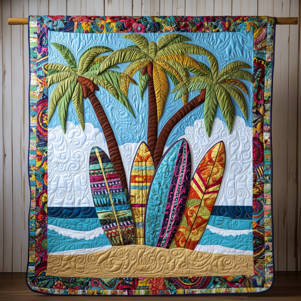 Palm Surfscape Quilted Blanket Bedroom Decor Christmas Unique Native American Gifts For Women - Marykun