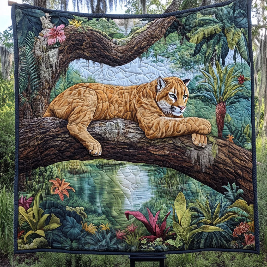 Panther in the Trees Quilted Blanket Best Throw Blanket Presents For Wildlife Enthusiasts - Marykun