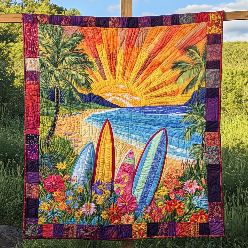 Paradise Surf Set Quilted Blanket Nice Throw Blanket Gifts For People Who Love The Beach - Marykun