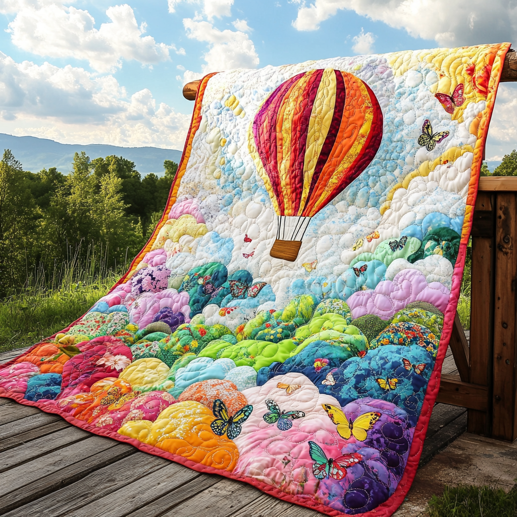 Paradise Travel Quilted Blanket Bed Christmas Decor Sky Air Balloon Themed Gifts - Marykun