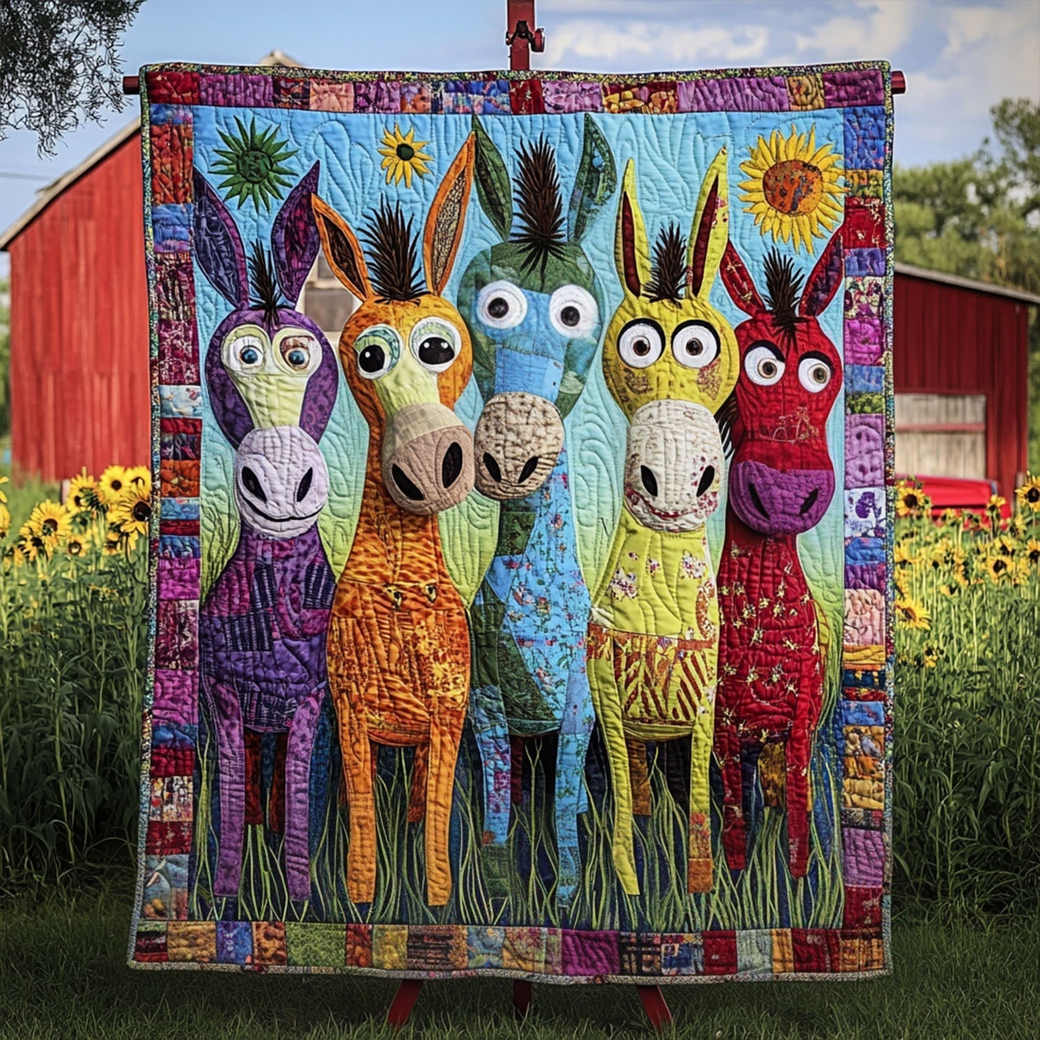 Patchwork Pals Quilted Blanket Bedroom Xmas Decor Unique Donkey Gifts - Marykun
