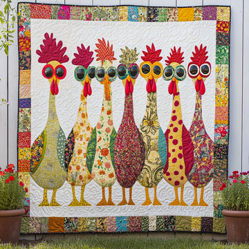 Patchwork Peck Parade Quilted Blanket Bed Room Decor Christmas Presents For Chicken Lovers - Marykun