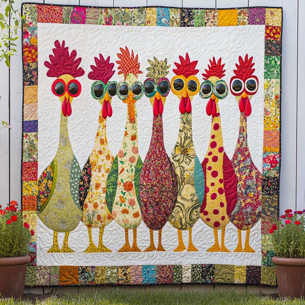 Patchwork Peck Parade Quilted Blanket Bed Room Decor Christmas Presents For Chicken Lovers - Marykun