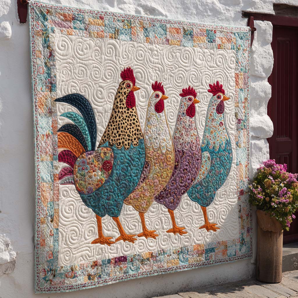 Patchwork Rooster Row Quilted Blanket Holiday Throw Blanket Gifts For People Who Raise Chickens - Marykun