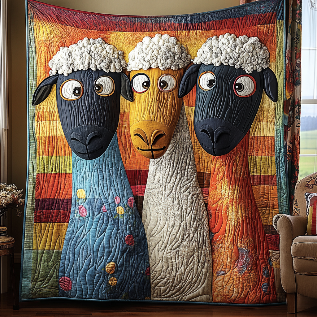 Patchwork Sheeps Quilted Blanket Christmas Room Decor Presents For Sheep Farmers - Marykun