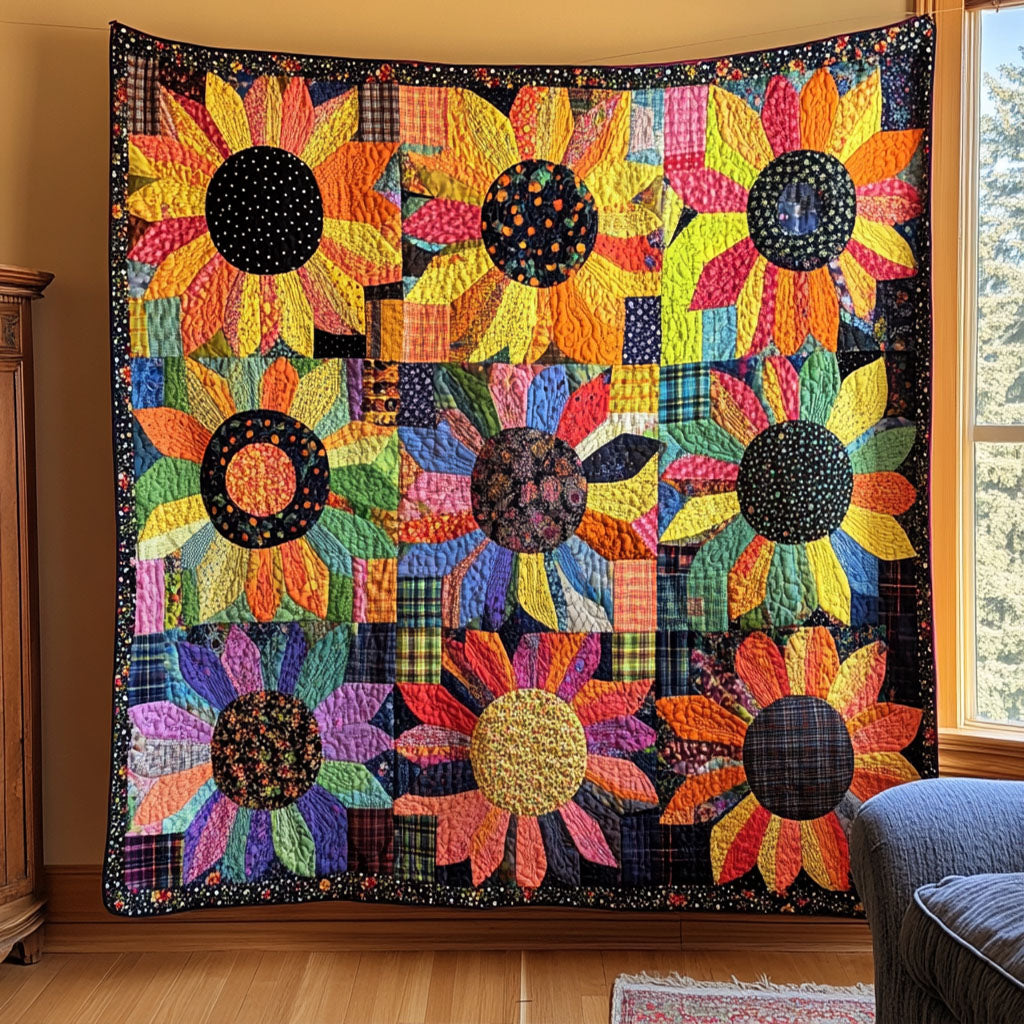 Patchwork Sunshine Quilted Blanket Cool Throw Blanket Sunflower Birthday Gifts - Marykun