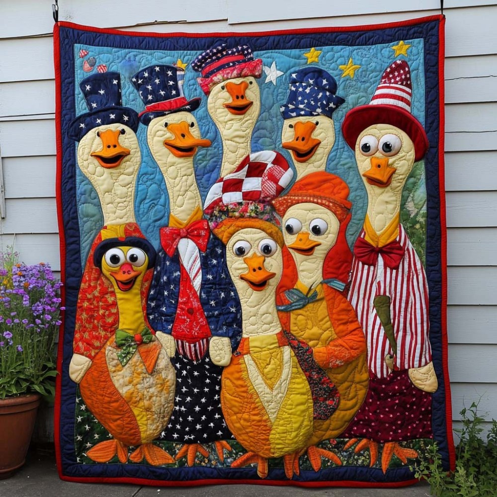 Patriotic Duck Parade Quilted Blanket Christmas Room Decor Koi Birthday Gift - Marykun