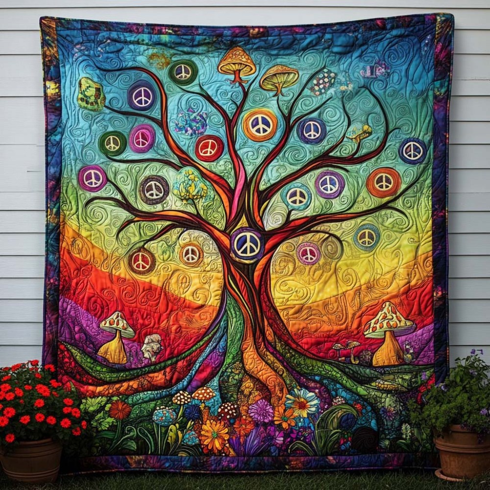 Peace Tree Glow Quilted Blanket Bedroom Xmas Decor Best Gifts For Hippie Friends - Marykun