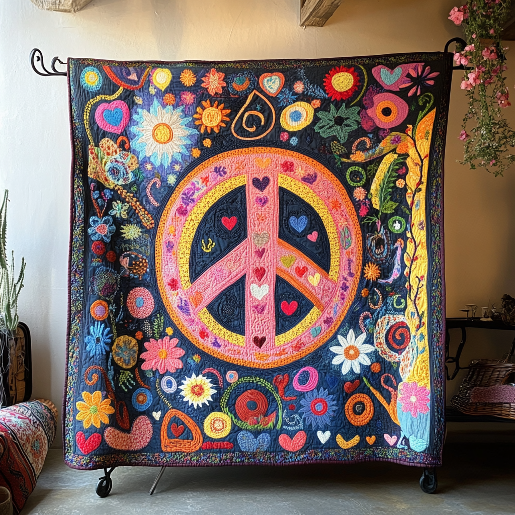 Peaceful Blooms Quilted Blanket Best Throw Blanket Cool Gifts For Hippies - Marykun
