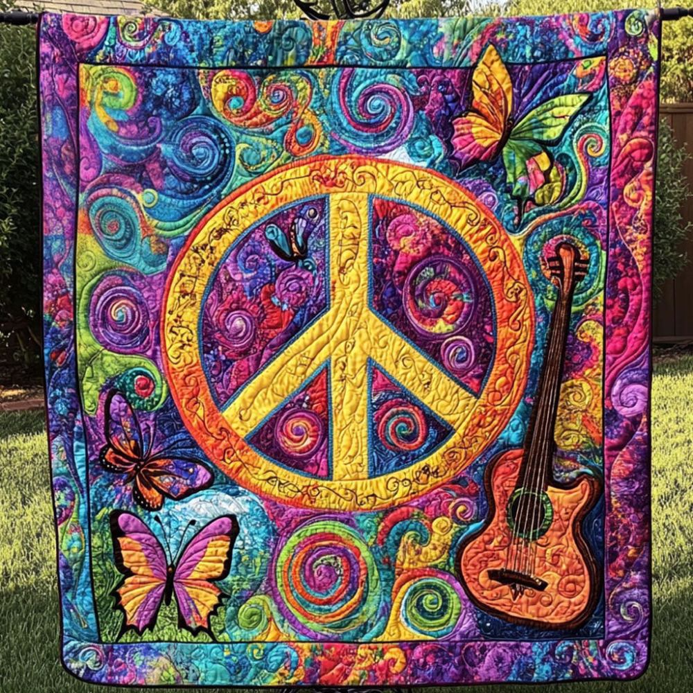 Peaceful Chords Quilted Blanket Cute Throw Blanket Christmas Gifts For Guitar Lovers - Marykun