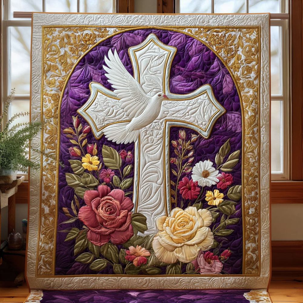 Peaceful Cross Quilted Blanket Best Couch Throw Blanket Religious Gifts For Mom - Marykun