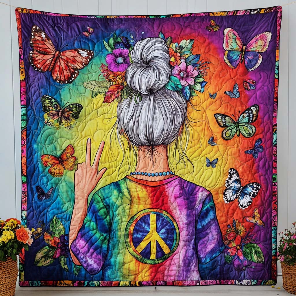 Peaceful Granny Quilted Blanket Winter Decor Blanket Hippie Gifts For Mom - Marykun