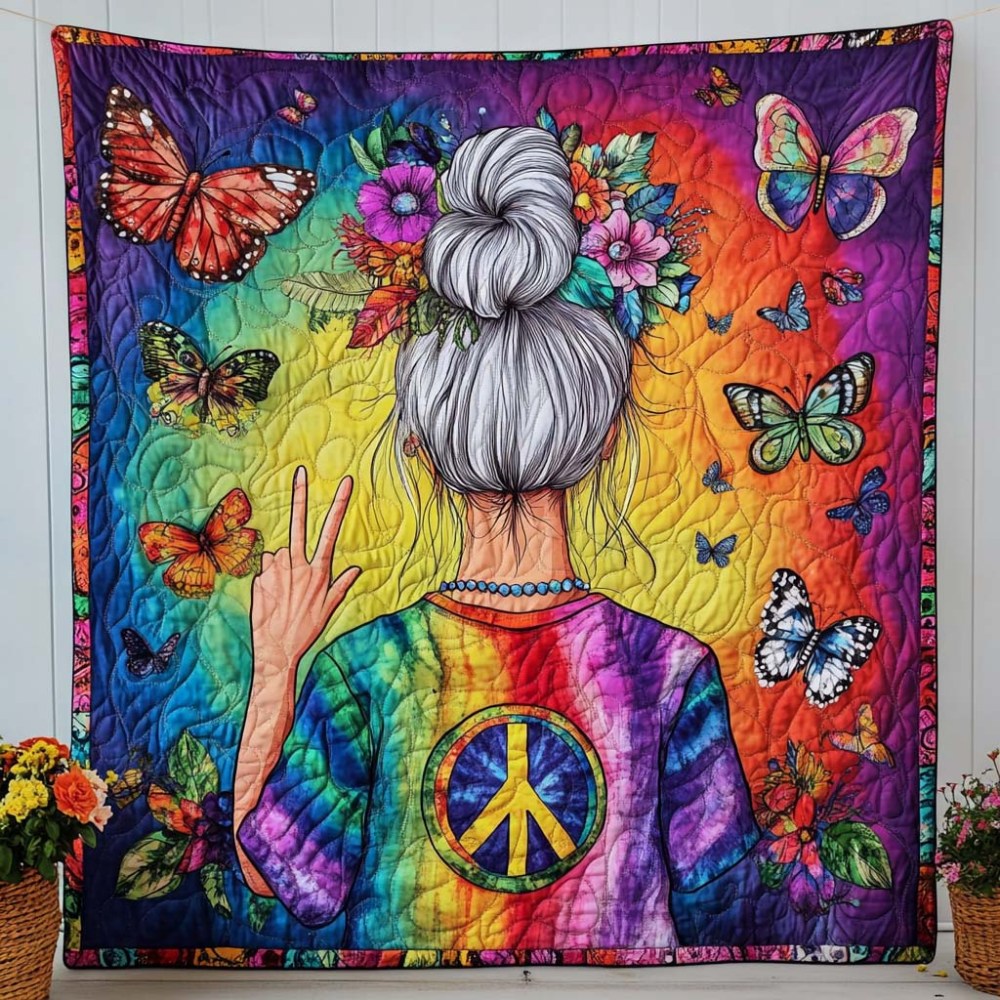 Peaceful Granny Quilted Blanket Winter Decor Blanket Hippie Gifts For Mom - Marykun