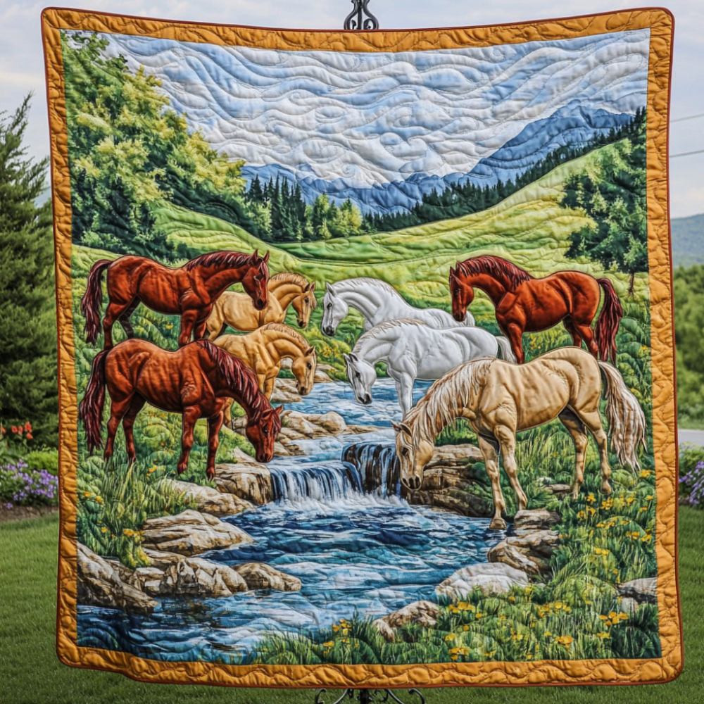 Peaceful Herd Quilted Blanket Best Throw Blanket Gift For Horse Lover Woman - Marykun