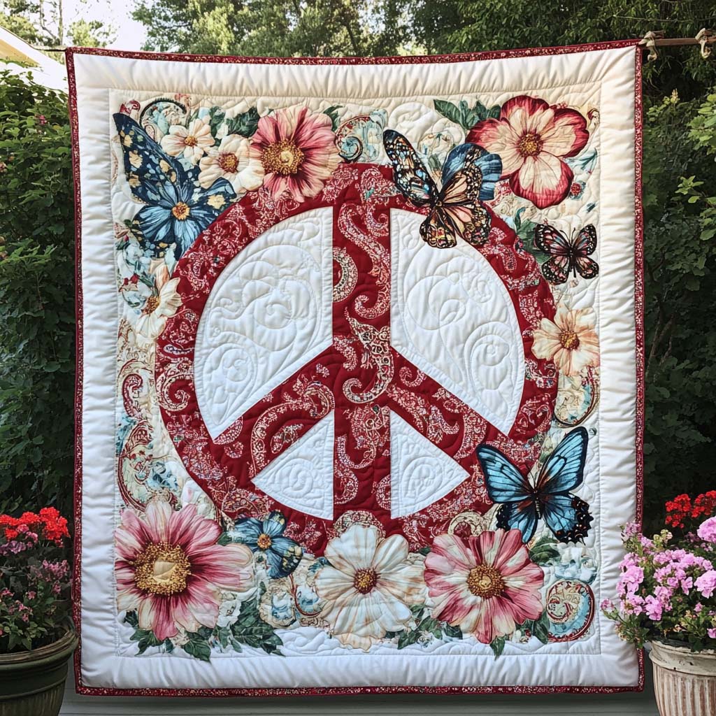 Peaceful Meadow Quilted Blanket Holiday Throw Blanket Hippie Christmas Gift Ideas - Marykun