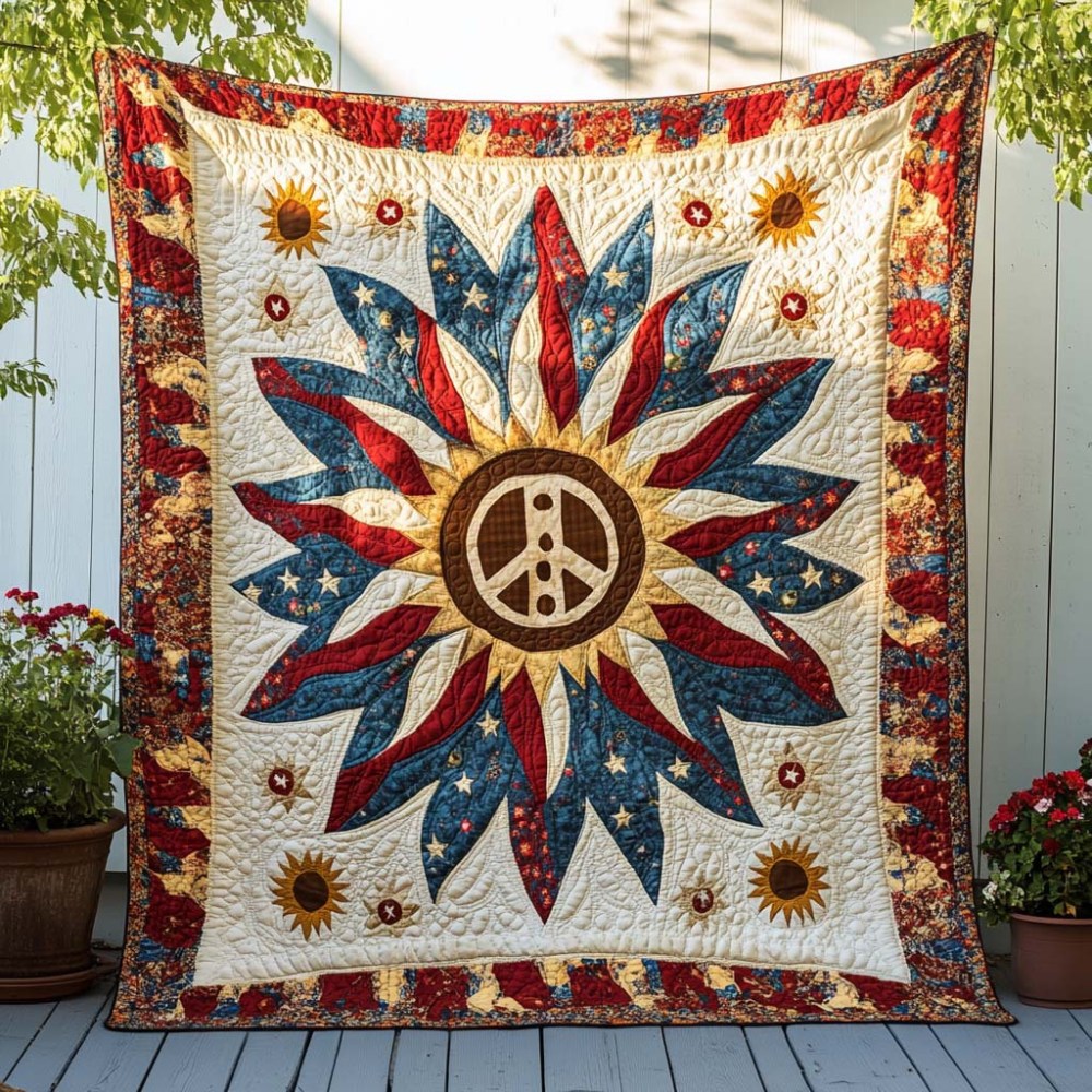 Peaceful Radiance Quilted Blanket Nice Throw Blanket Birthday Gift For Hippie Friend - Marykun