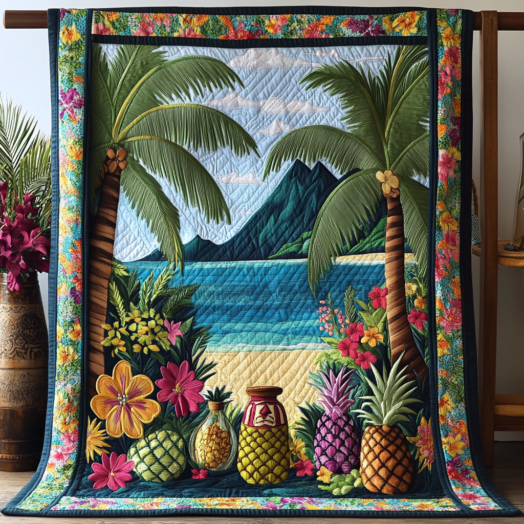 Pineapple Escape Quilted Blanket Cute Bedroom Decor Birthday Gift For Beach Lover - Marykun