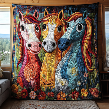 Playful Horse Quilted Blanket Cute Throw Blanket Best Gifts For Horse Owners - Marykun