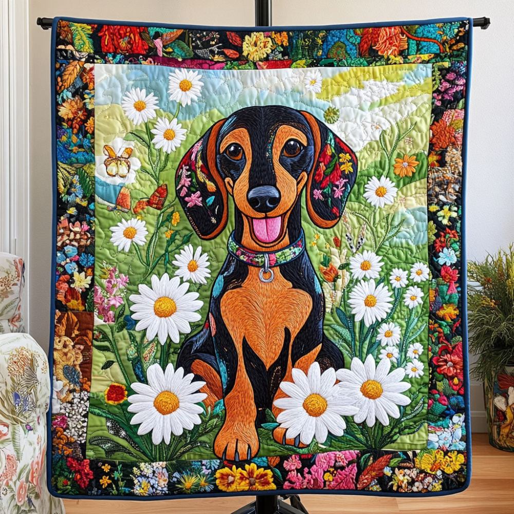 Playful Pup Quilted Blanket Christmas Holiday Gift Ideas For Dachshund Lovers - Marykun
