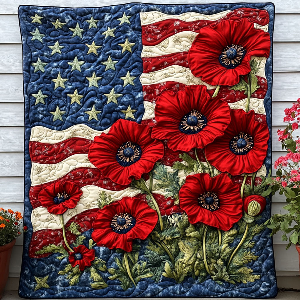 Poppy Glory Quilted Blanket Christmas Holiday Patriotic Mothers Day Gifts - Marykun