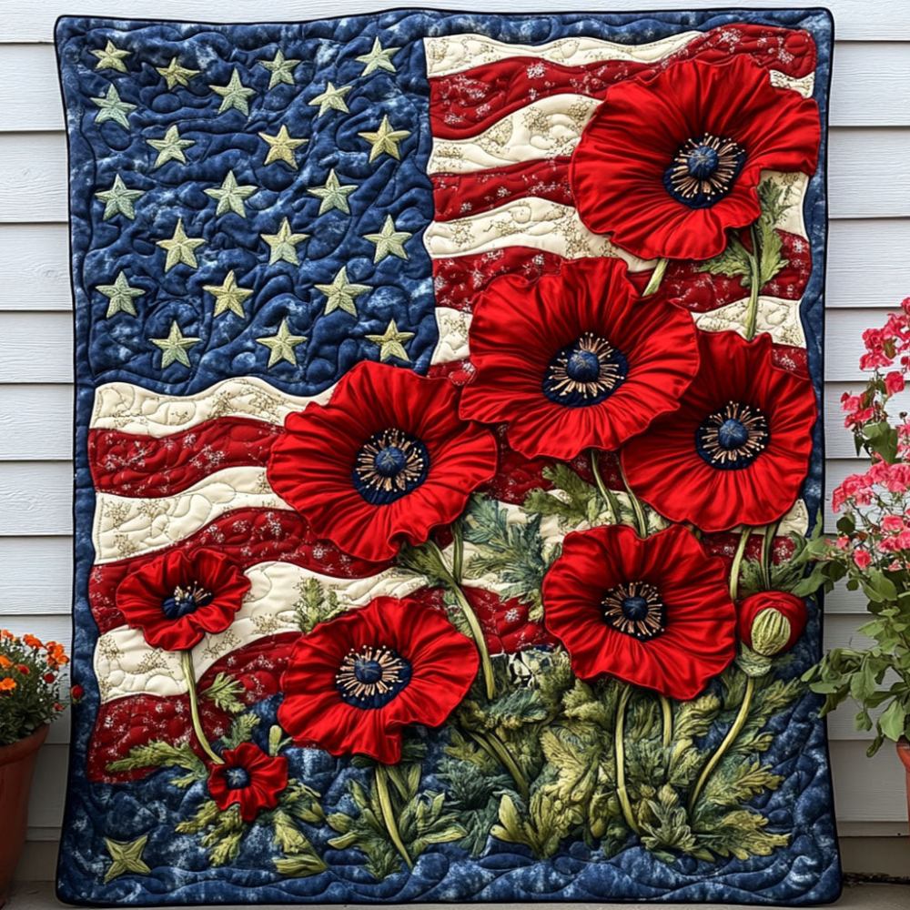 Poppy Glory Quilted Blanket Christmas Holiday Patriotic Mothers Day Gifts - Marykun