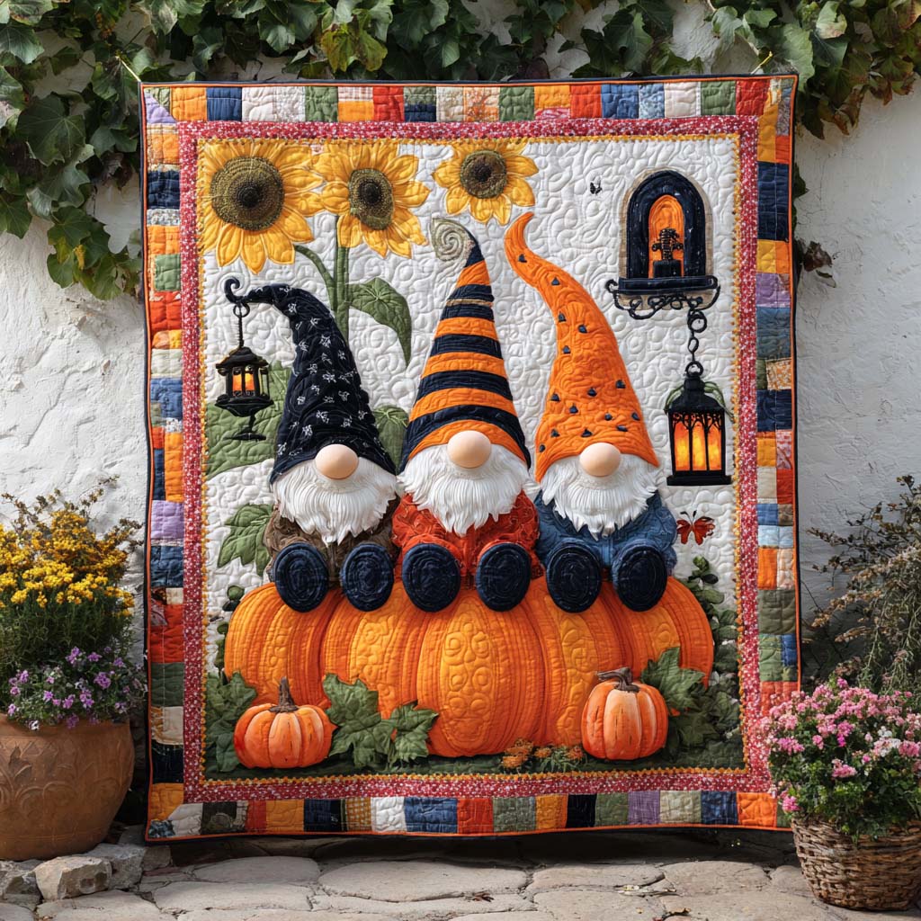Pumpkin Path Quilted Blanket Fall Decor Blanket Gnome Gifts For Her - Marykun