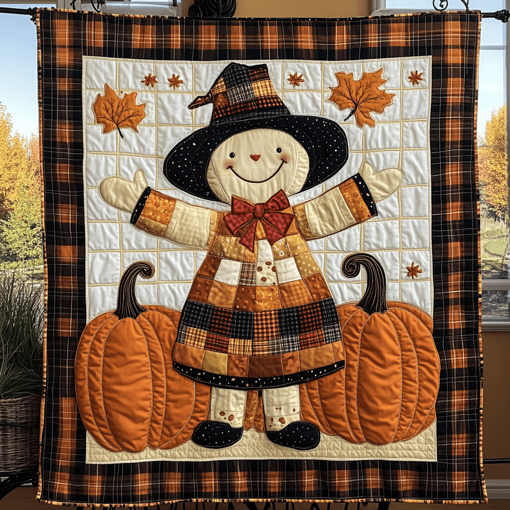 Pumpkin Scarecrow Quilted Blanket Autumn Bed Throw Gifts For People Who Like Skulls - Marykun