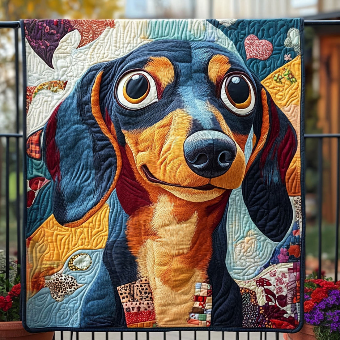 Puppy Eyes Quilted Blanket Holiday Throw Blanket Presents For Dachshund Lovers - Marykun