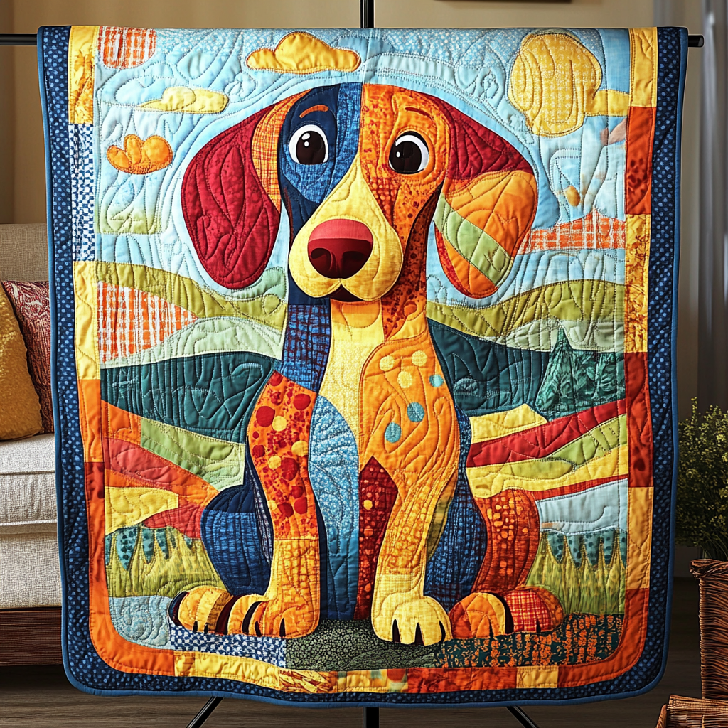 Puppy Snuggle Quilted Blanket Bedroom Decor Christmas Sausage Dog Merchandise - Marykun