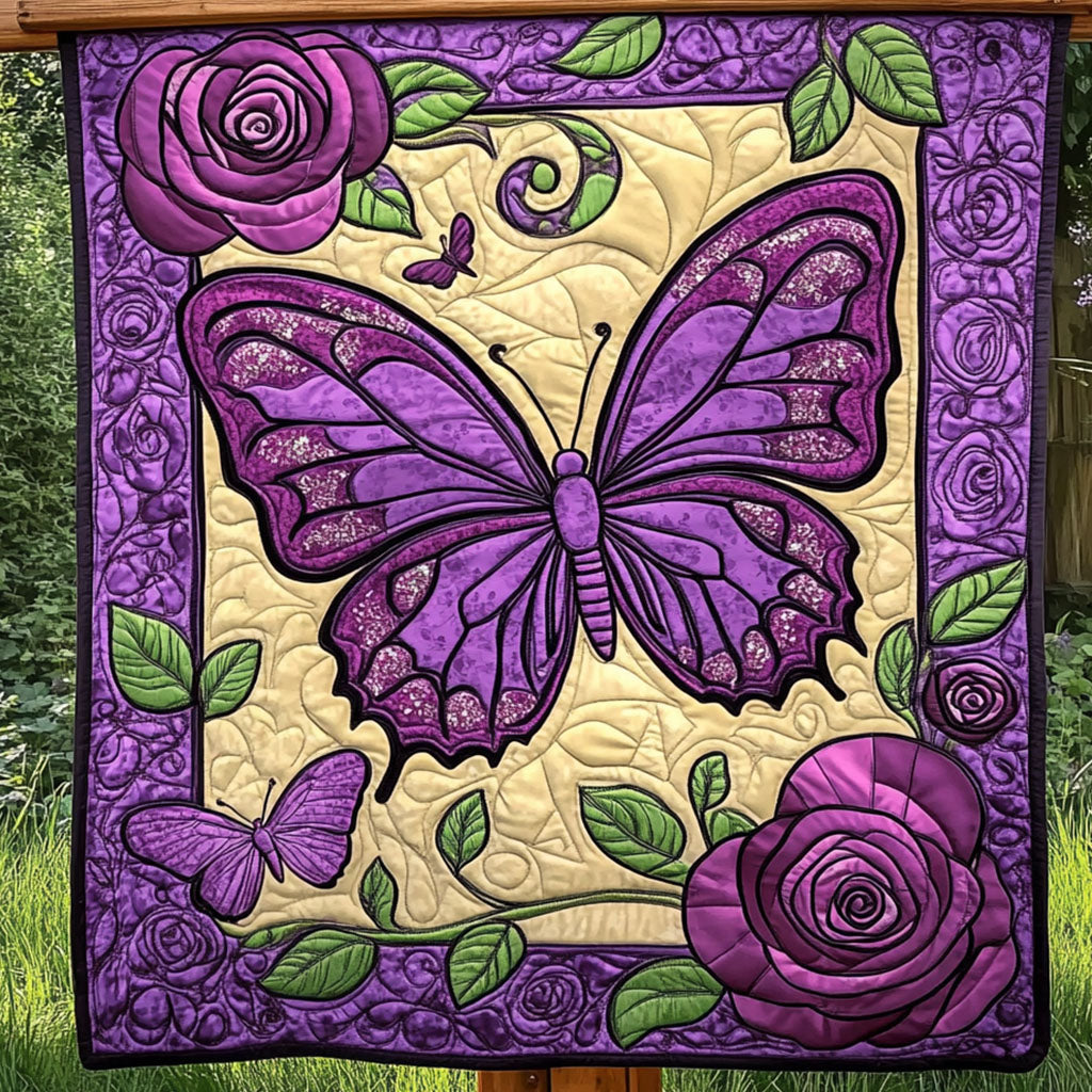 Purple Elegance Quilted Blanket Winter Decor Blanket Awesome Gifts For Butterfly Lovers - Marykun