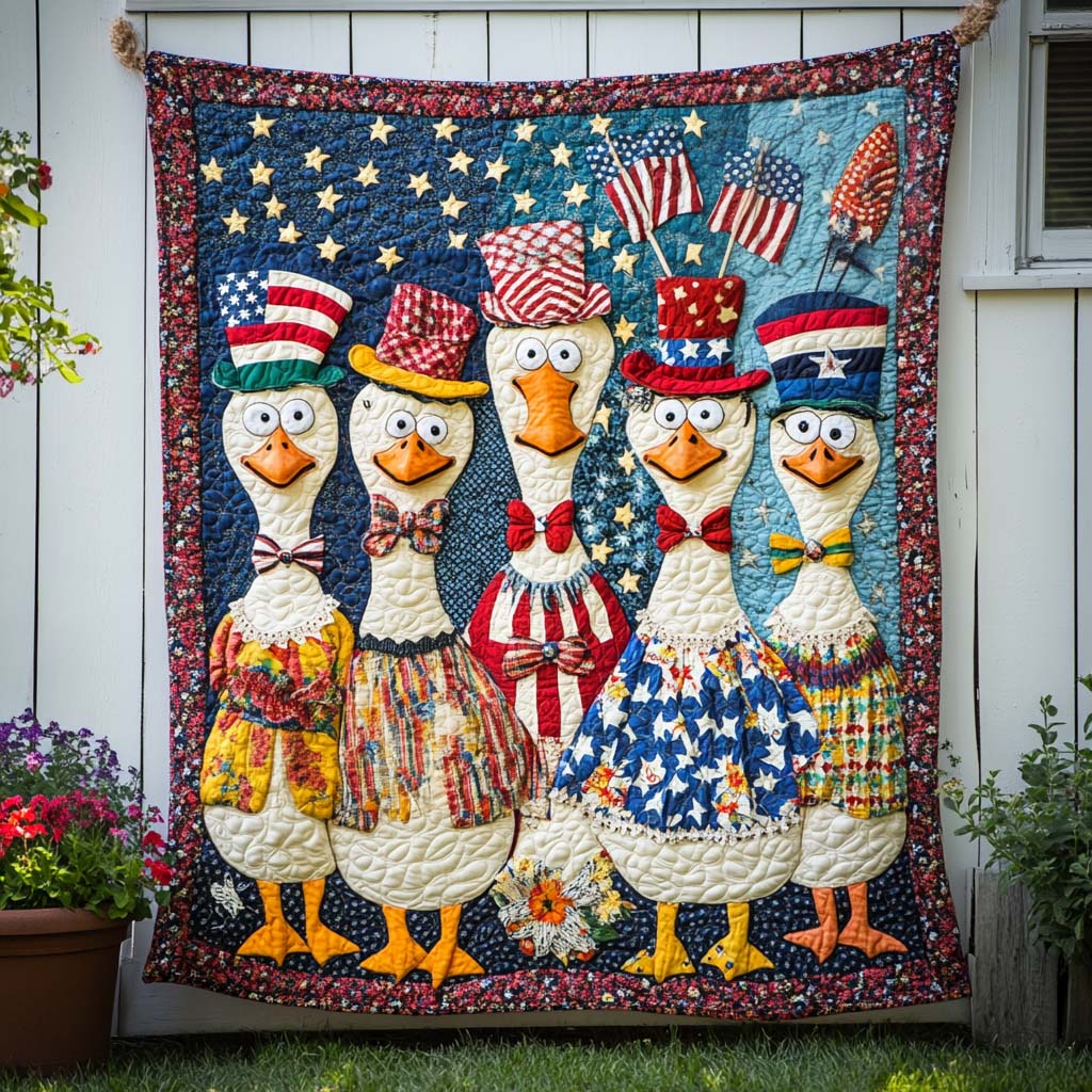 Quack for Liberty Quilted Blanket Christmas Throw Blanket Patriotic Gifts For Dad - Marykun