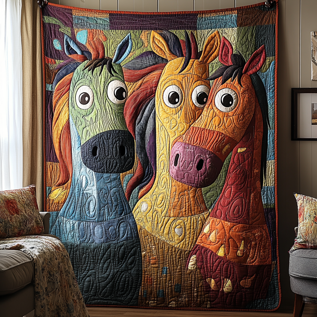 Quirky Horse Quilted Blanket Xmas Holiday Best Gifts Horse Lovers - Marykun