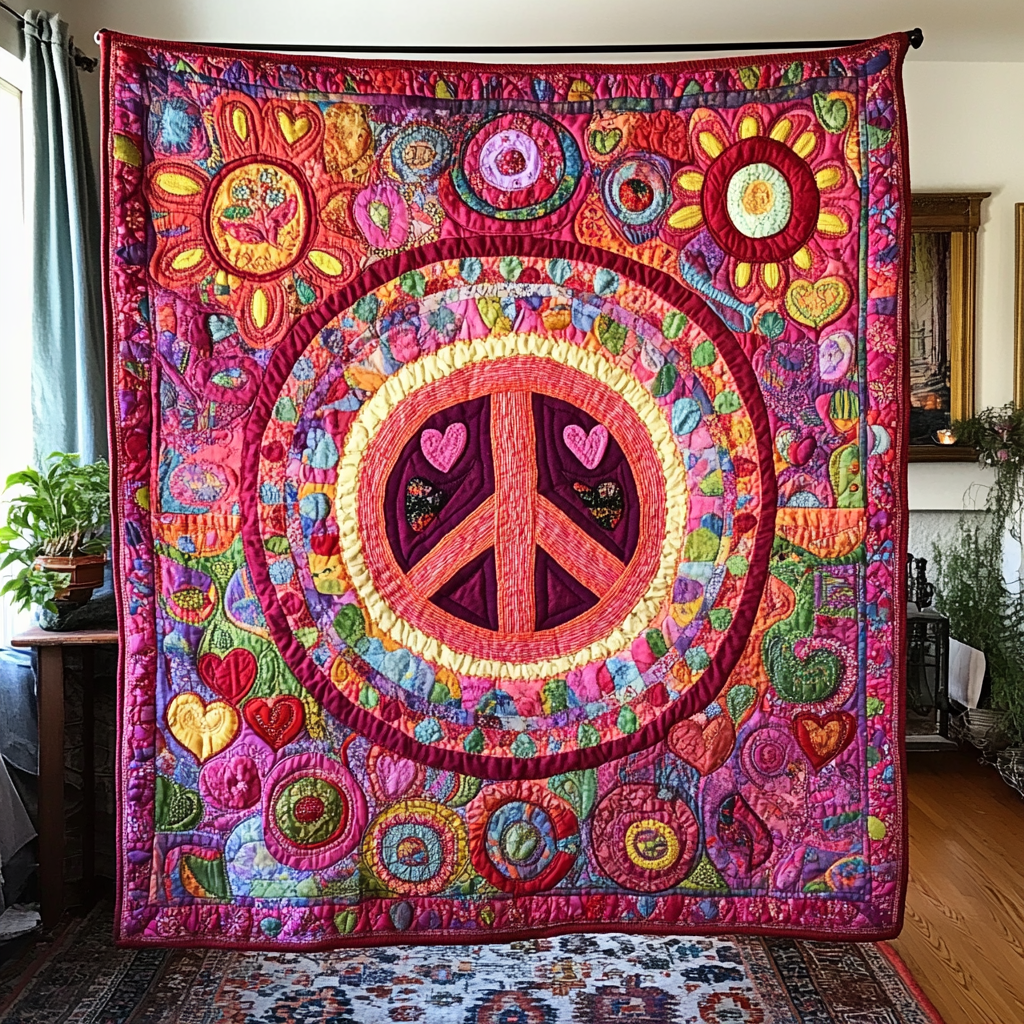 Radiant Peace Quilted Blanket Home Bedding Decor Christmas Presents For Hippies - Marykun