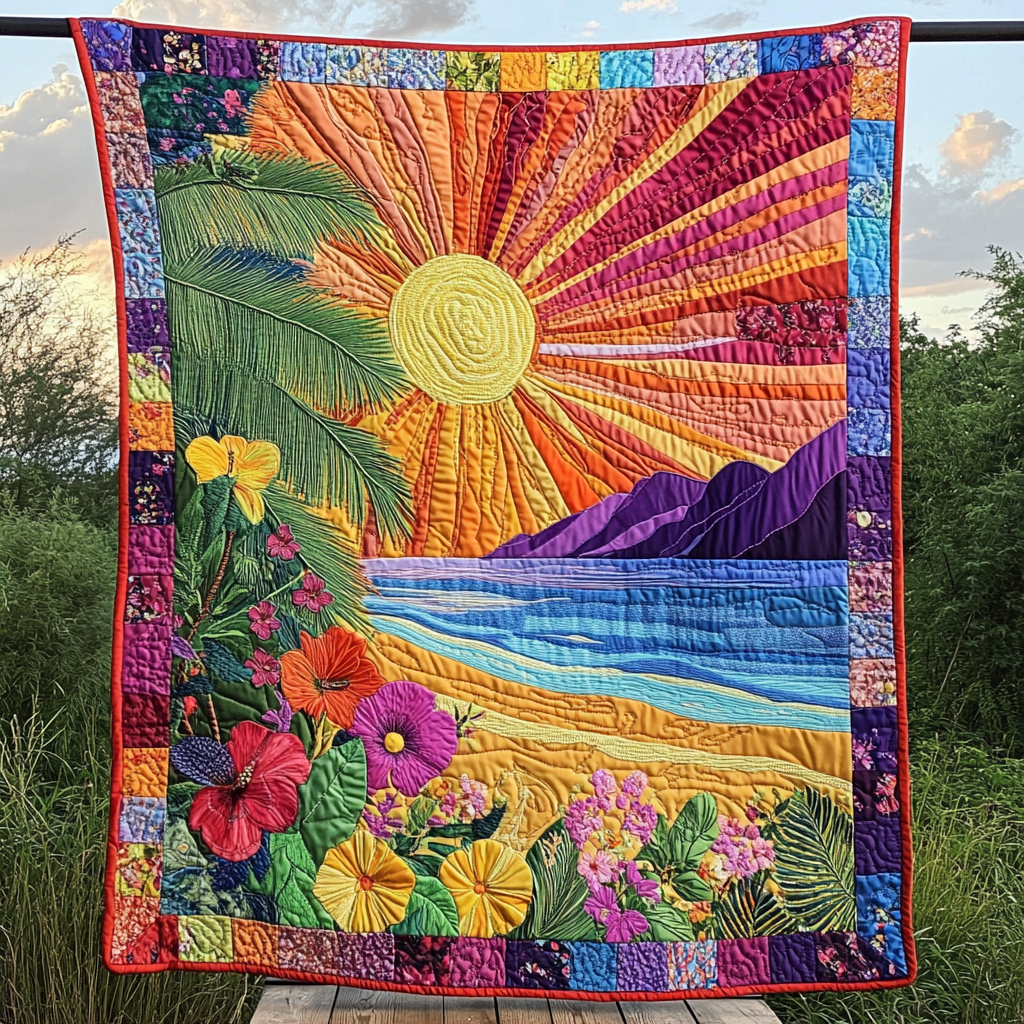Radiant Sunrise Quilted Blanket Best Couch Throw Blanket Christmas Presents For Beach Lovers - Marykun