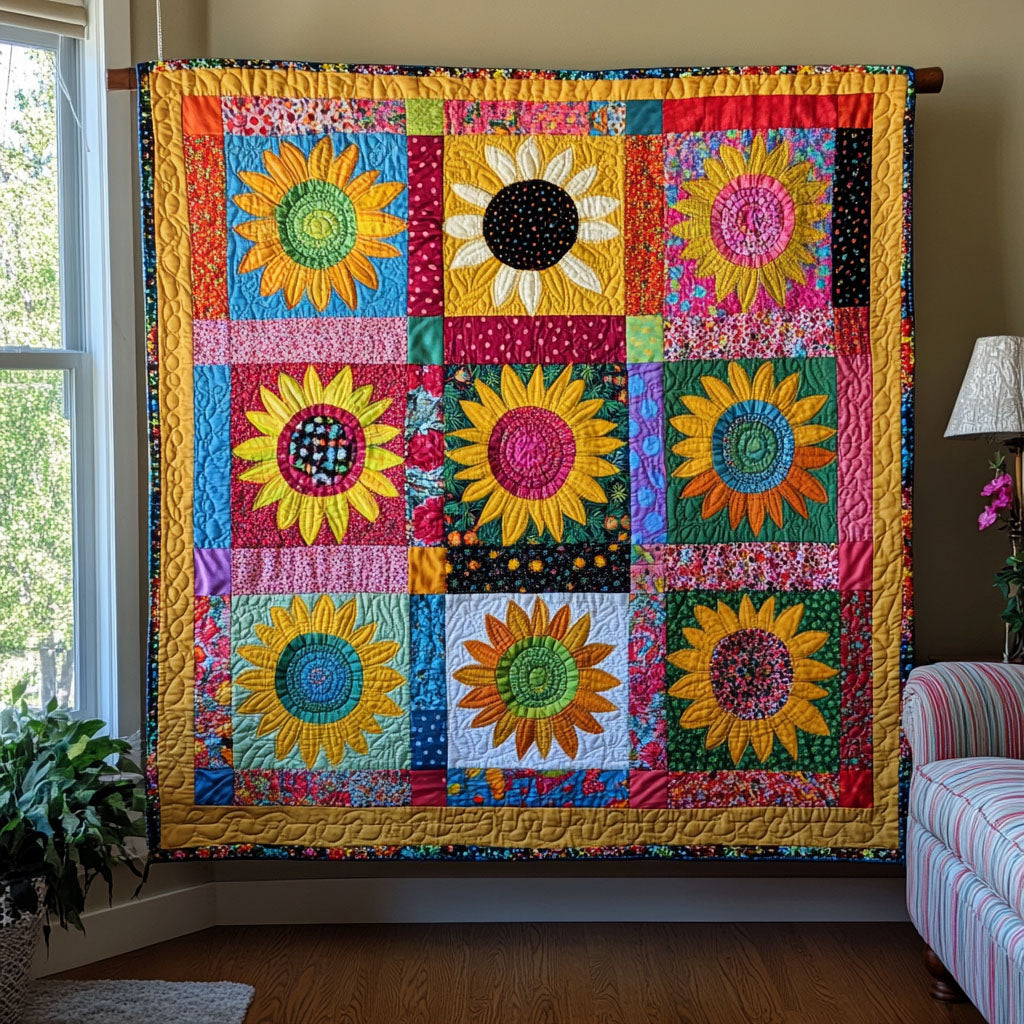 Radiant Whimsy Quilted Blanket Christmas Room Decor Sunflower Birthday Gifts - Marykun