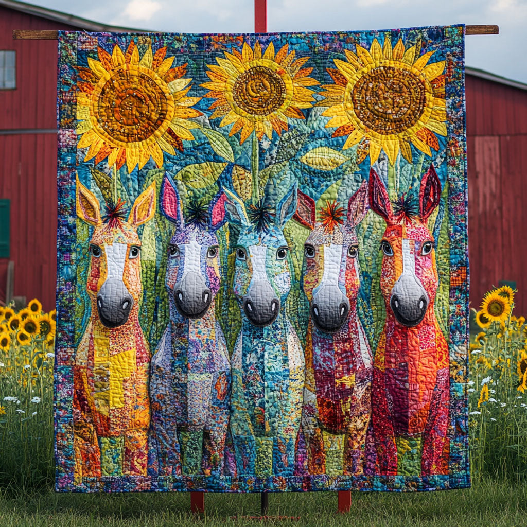 Rainbow Donkeys Quilted Blanket Winter Decor Blanket Funny Donkey Gifts - Marykun