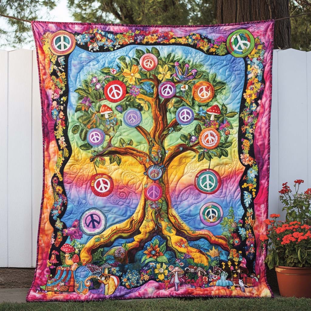 Rainbow Peace Roots Quilted Blanket Christmas Room Decor Gifts For Black Cat Lovers - Marykun
