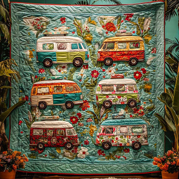 Retro Van Garden Quilted Blanket Christmas Holiday Christmas Ideas For Family - Marykun