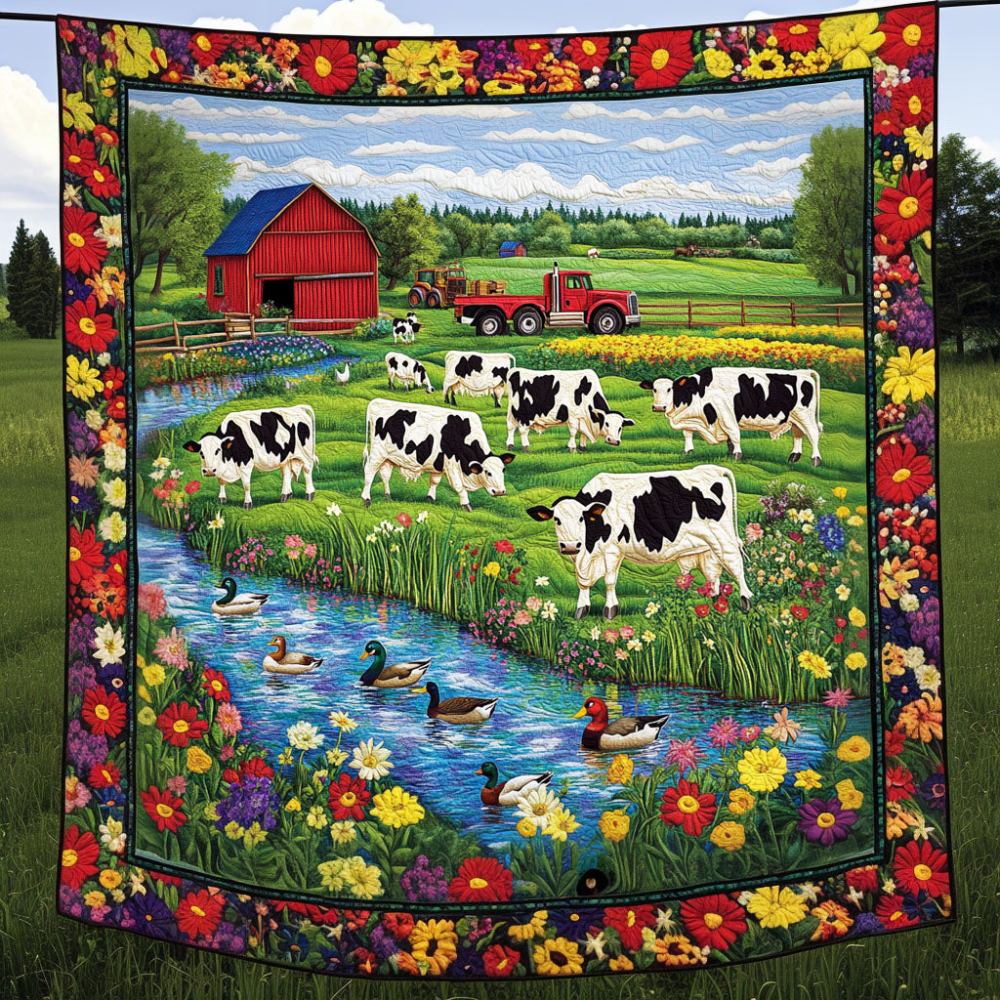 Riverbank Grazing Quilted Blanket Bed Room Decor Presents For Cow Lovers - Marykun