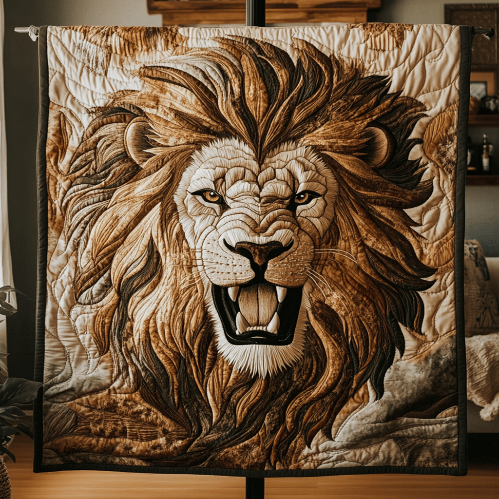 Roaring Majesty Quilted Blanket Best Throw Blanket Lion Christmas Gifts For Husband - Marykun