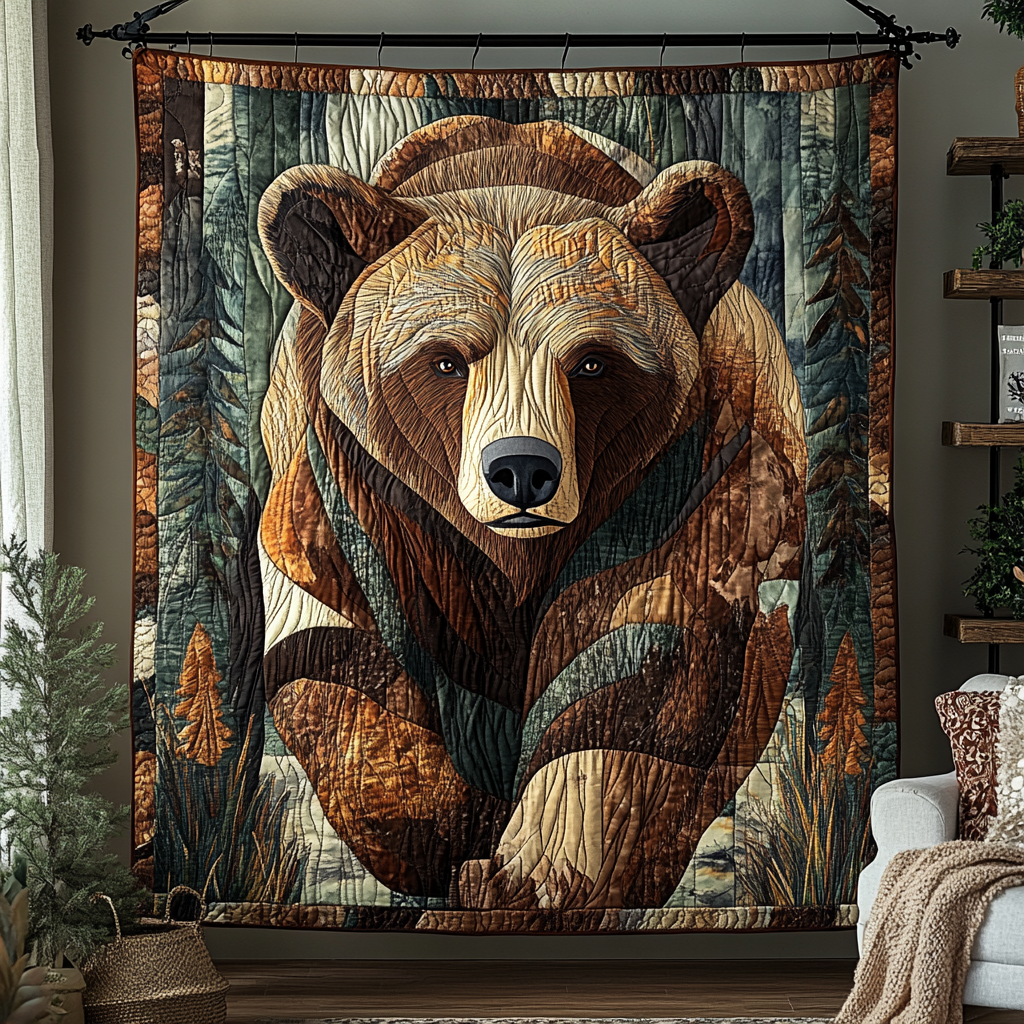 Rustic Bear Haven Quilted Blanket Winter Decor Blanket Bear Theme Gifts - Marykun